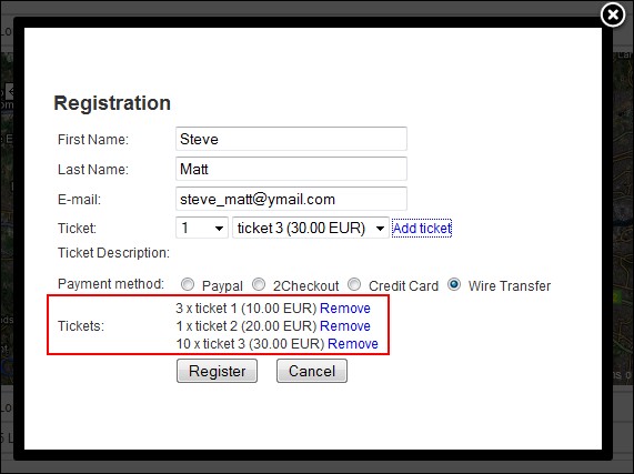 multiple event ticket types in the same transaction